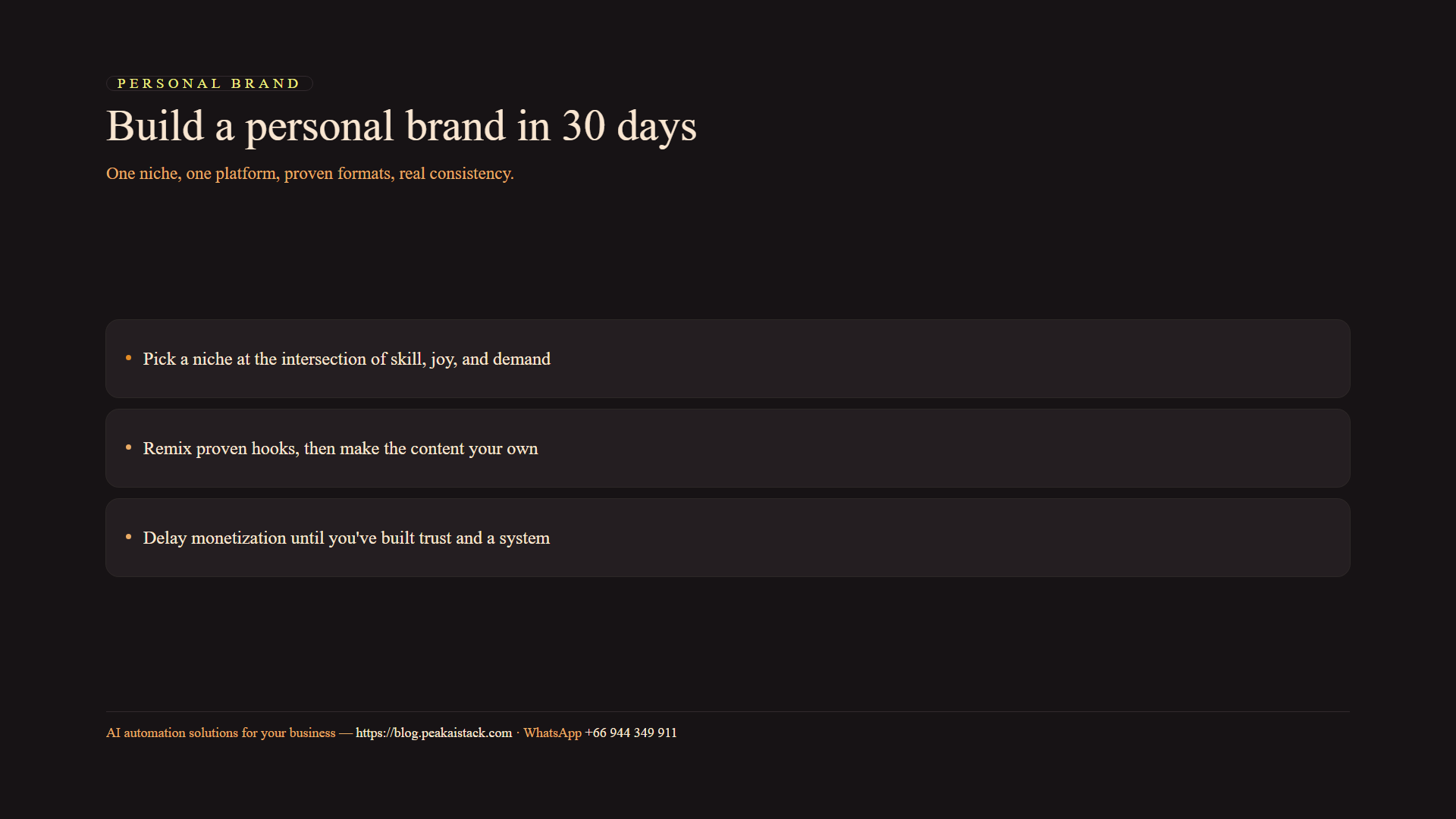 A 30-day personal brand roadmap: niche, platform, proven formats, consistency