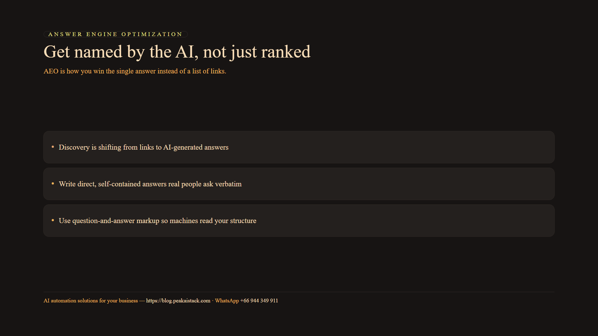 AEO get named by the AI answer not just ranked in links